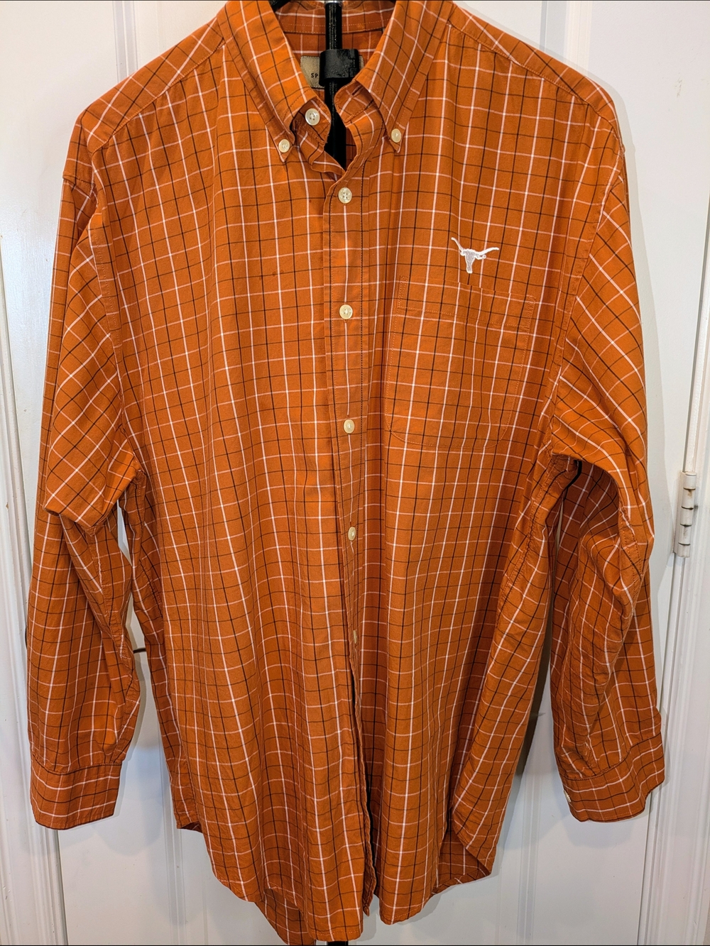 Texas Longhorns VESI Men’s M Burnt Orange Plaid Button Down Shirt Embroidered